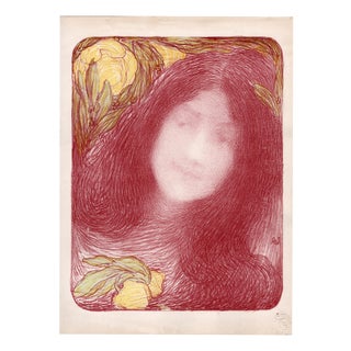 Edmond Aman-Jean, Sous les Fleurs, 1898, Lithograph on Paper For Sale