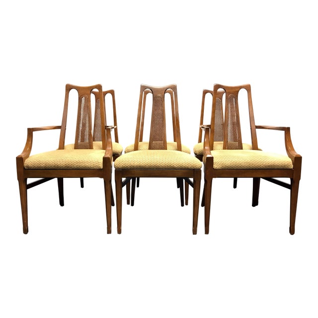 White Furniture Co Mid Century Modern Walnut & Cane Dining Chairs Set