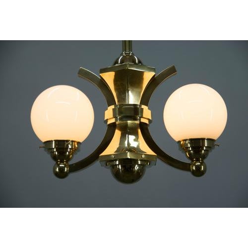 Art Deco Brass and Glass Chandelier from Gocar, 1910s For Sale - Image 4 of 11