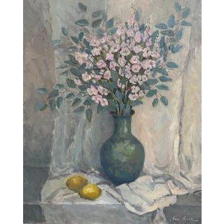 "Still Life With Green Vase and Lemons" Original Impressionist Oil on Canvas Painting Art by Anna Novick For Sale
