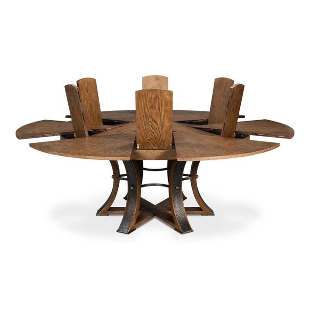 2020s Large Round Dining Table in Light Brown Oak With Iron Base For Sale - Image 5 of 11
