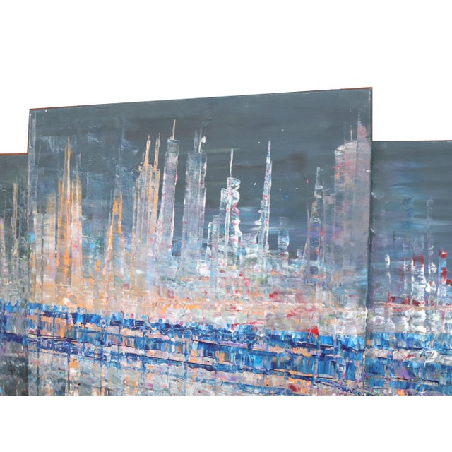 Abstract Oil on Canvas Evening Cityscape Painting For Sale In Chicago - Image 6 of 12