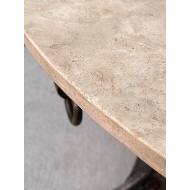 Metal Steel and Travertine Greek Key Center or Dining Table For Sale - Image 7 of 8