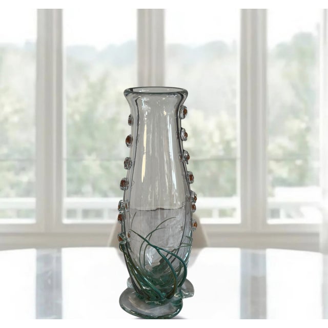 Art Glass Vase With Textural Applied Floral Grass Design For Sale - Image 15 of 18