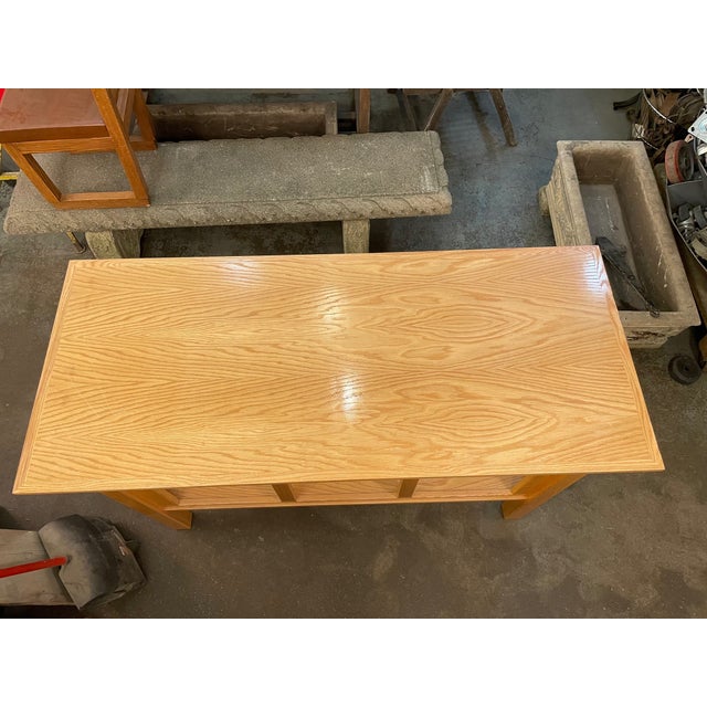 1960s Vintage Arched White Oak Refectory Console Table With One Shelf For Sale - Image 4 of 12