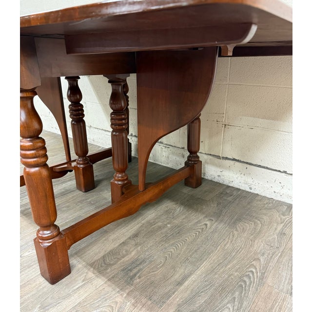 Vintage Early American Colonial Revival Willam & Mary Style Walnut Dining Table For Sale - Image 11 of 14