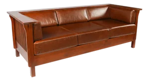 Mission / Craftsman Cubic Slat Side Sofa - Chestnut Brown Leather
