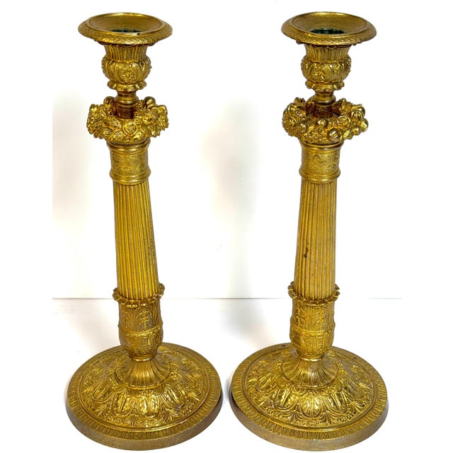 19th Century Pair Charles X Ormolu Candlesticks, France, Atrib. Pierre-François Feuchère For Sale - Image 5 of 18
