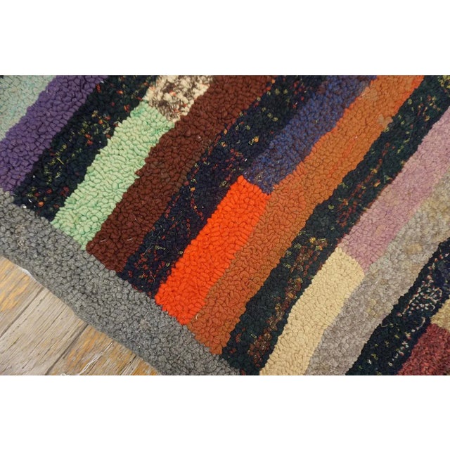 Textile 1950s Vintage American Hooked Multicolor Stripe Folk Art Small Wool Rug For Sale - Image 7 of 14