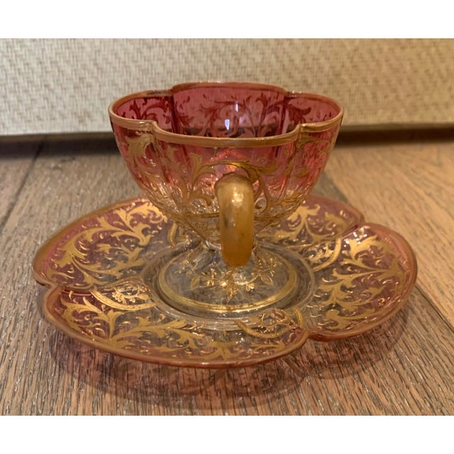 Vintage Eastern European Ombre Glass Cup and Saucer Set- 2 Pieces For Sale In Los Angeles - Image 6 of 10