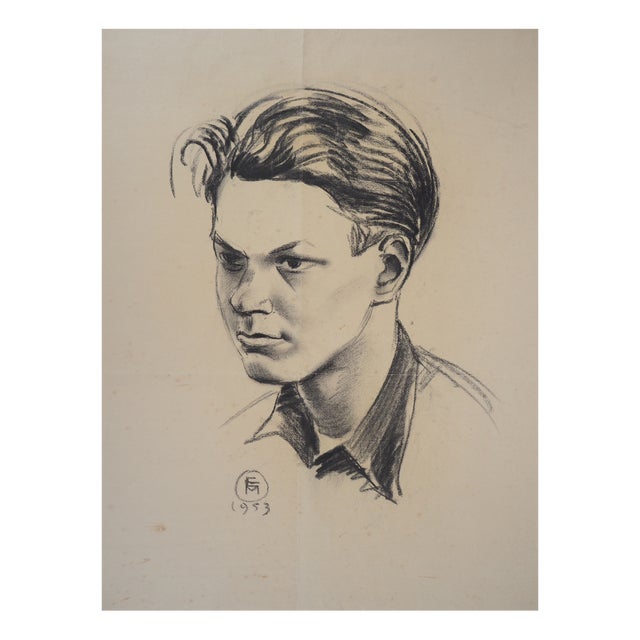 Young Boy, 20th Century, Charcoal Drawing For Sale
