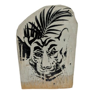 Late 20th Century Vintage Jon Carlos Lopez Pottery Glazed Wine Bottle Holder or Planter Tiger For Sale