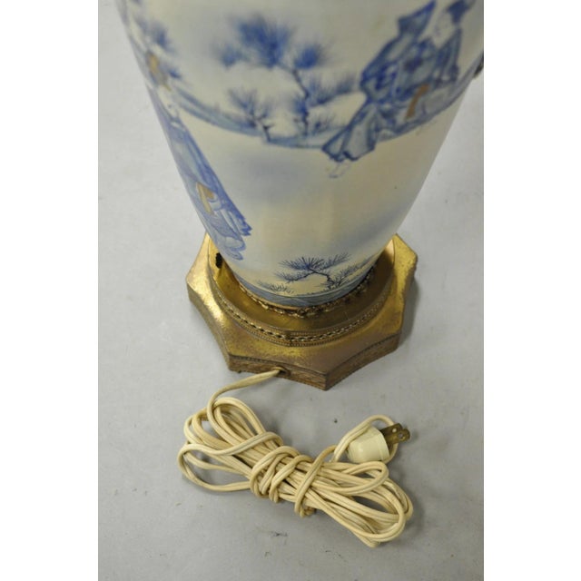 Vintage Japanese Blue White Porcelain Jardinierie Vase Chinoiserie Table Lamp For Sale - Image 13 of 15