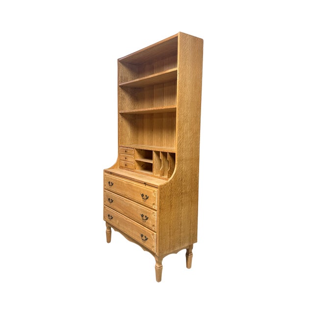 Vintage mid-century Danish modular secretary bookcase in hand-carved quartersawn white oak by Danish designer Henning...