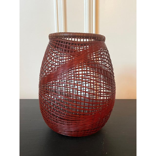 Yellow Japanese Bamboo Basket Ikebana by Abe Motoshi For Sale - Image 8 of 17