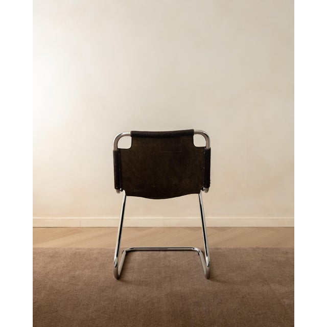 Brown Italian Chrome and Cowhide Cantilever Dining Chairs, 1970s, Set of 4 For Sale - Image 8 of 18