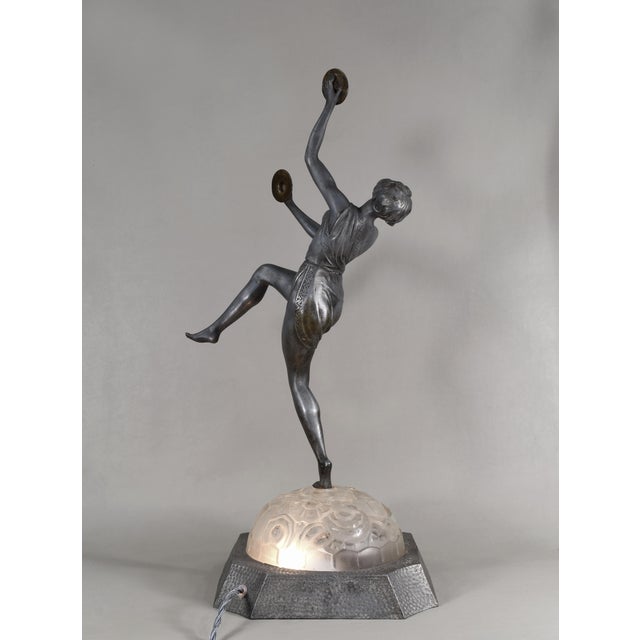 Emile Gregoire French Art Deco Sculptural Lamp, Dancer With Cymbals - 1920s For Sale - Image 6 of 18