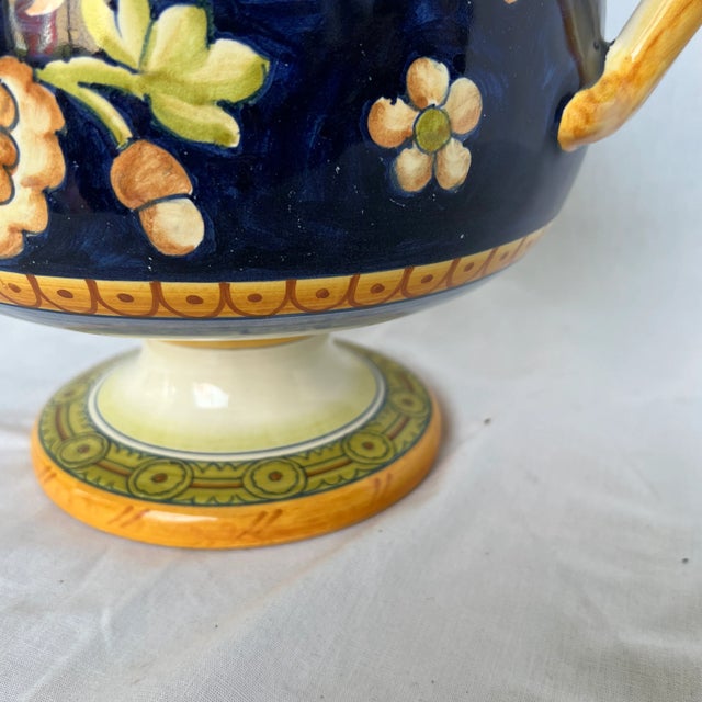 Italian Hand Painted Ceramic Vase/Center Piece With Two Handles For Sale - Image 10 of 11