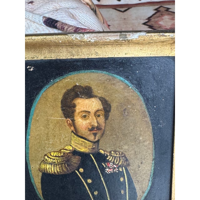 Wood Antique Painting of King Oscar I of Sweden and Norway For Sale - Image 7 of 9