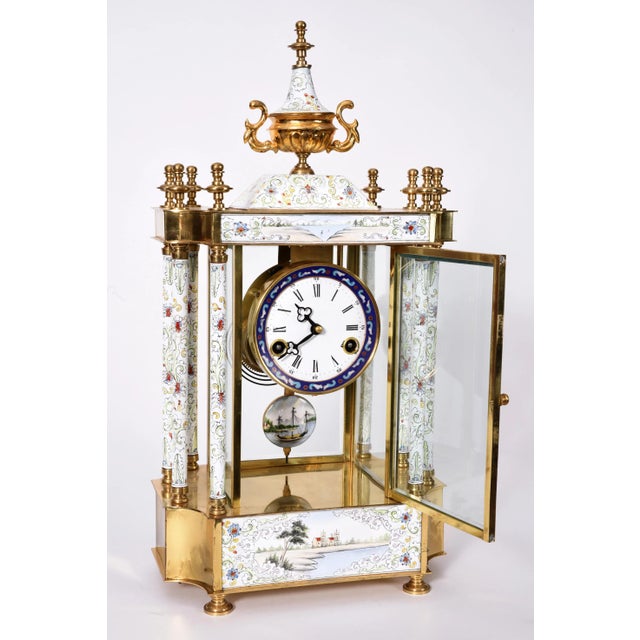 Mid 20th Century Mid-20th Century Brass Frame Mantel Clock For Sale - Image 5 of 12