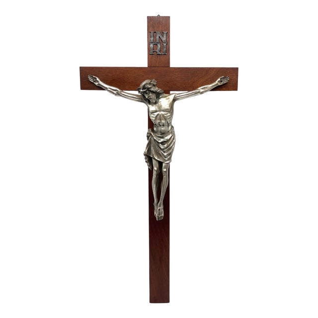 Large Antique Wall Cross with Jesus Figure, 1890s For Sale