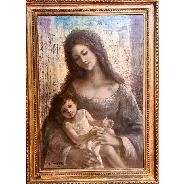 Guy Cambier, Mother and Child, Large Oil on Canvas, 1960s, Framed For Sale