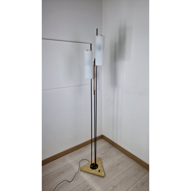 Iron and Brass Floor Lamp with Three Cylindrical Glass Panes from Stilnovo, 1950s For Sale - Image 11 of 11