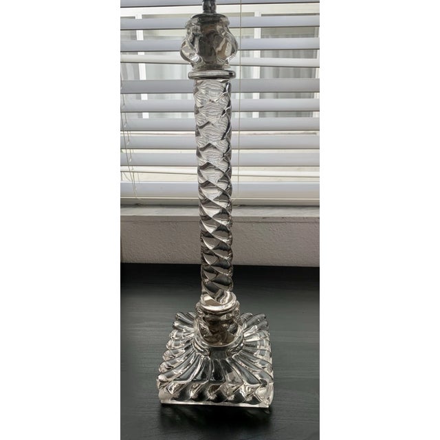c1920's Tall French Classic Crystal Columnar Swirl Pattern Table Lamps by Baccarat France. These lamps will be sent to...