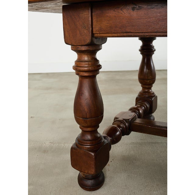 Country English Provincial Oak Farmhouse Trestle Dining Table For Sale - Image 16 of 18