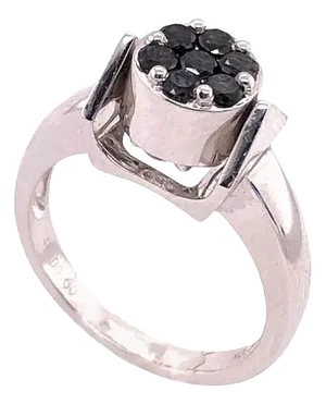 14 Karat White Gold Reversible Ring With Both Diamonds and Black Sapphires, Size 7