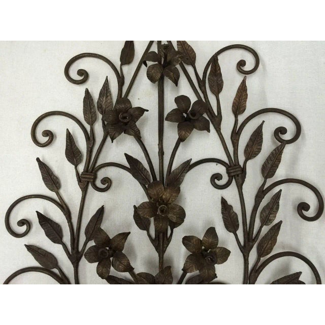 Metal Hand Wrought Iron Floral Wall Sconces - A Pair For Sale - Image 7 of 11