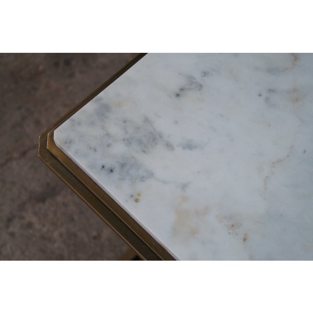 Late 20th Century Modern Chic Marble Top Brass Z Shaped Sofa End Side Table For Sale - Image 9 of 10
