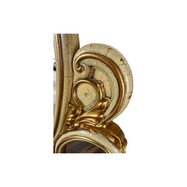 1970s Vintage Large Hollywood Regency Italian Syroco Style Resin Triple Wall Mirror Gold Gilt For Sale - Image 5 of 10