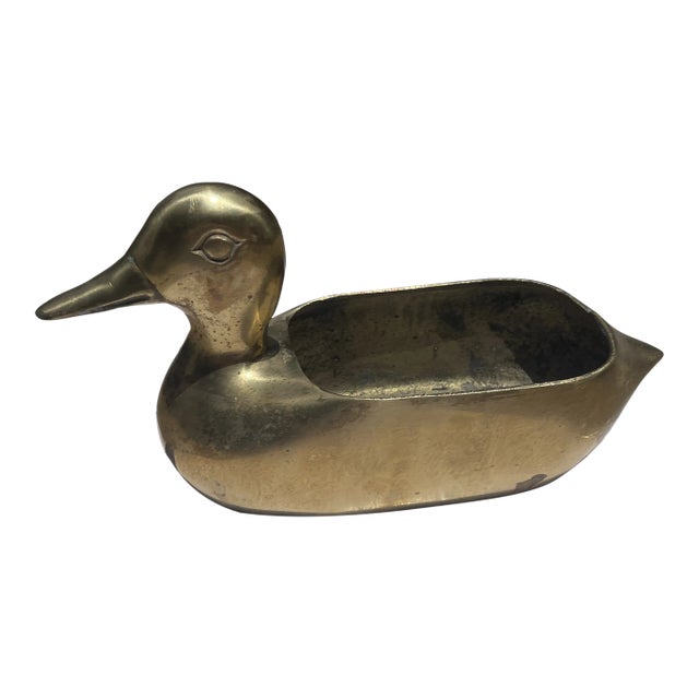 Vintage Mid-Century Modern Brass Duck Planter Decor For Sale