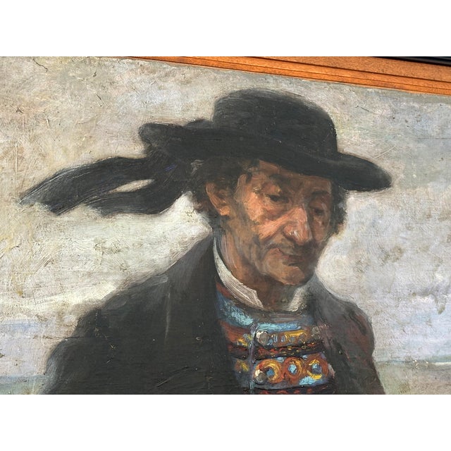 1900 - 1909 Early 20th Century Breton Grand Père Painting, Framed For Sale - Image 5 of 8