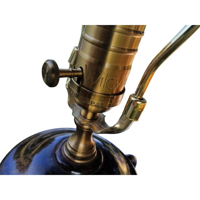 Vintage Wildwood Dark Urn Table Lamp Carved Leaf Hollywood Regency Traditional Brass For Sale - Image 12 of 12
