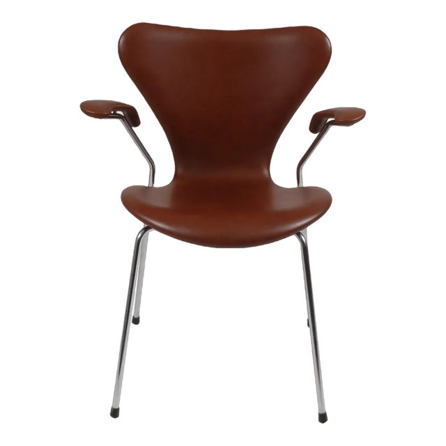 3207 Chair in Mocha Leather by Arne Jacobsen for Fritz Hansen For Sale