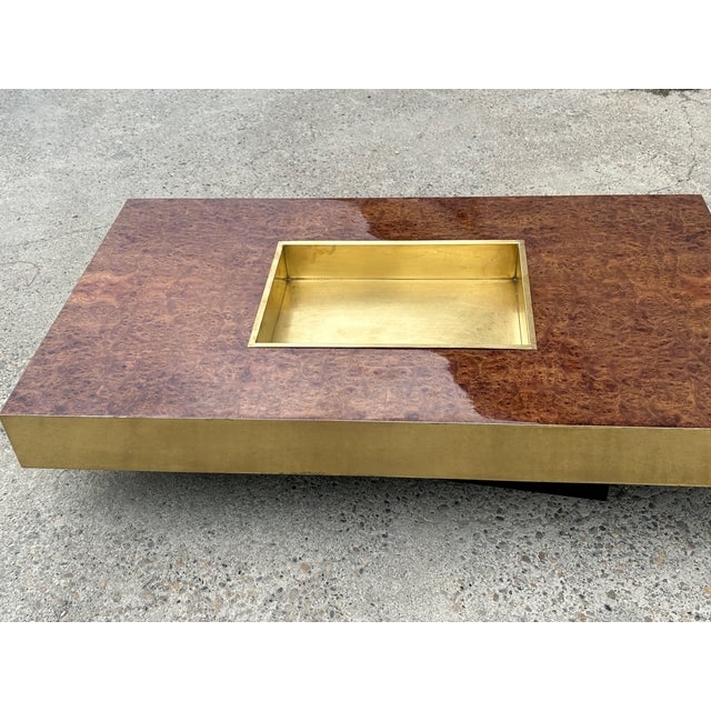 Wood Italian Coffee Table in Walnut Burl and Brass, 1970 For Sale - Image 7 of 10