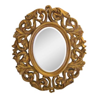 Carved Oval Gold Frame Mirror For Sale