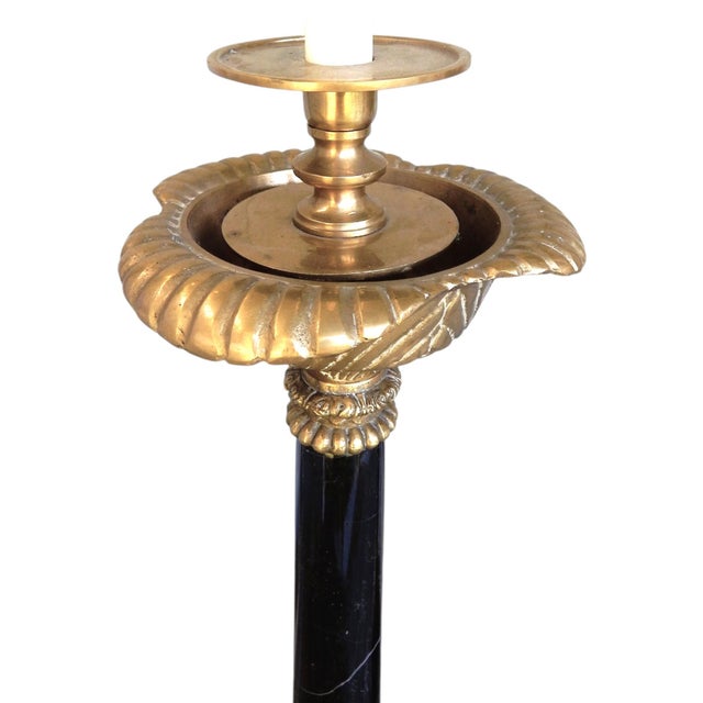 Metal Large 19th C. French Marble and Brass Candlesticks - A Pair For Sale - Image 7 of 8