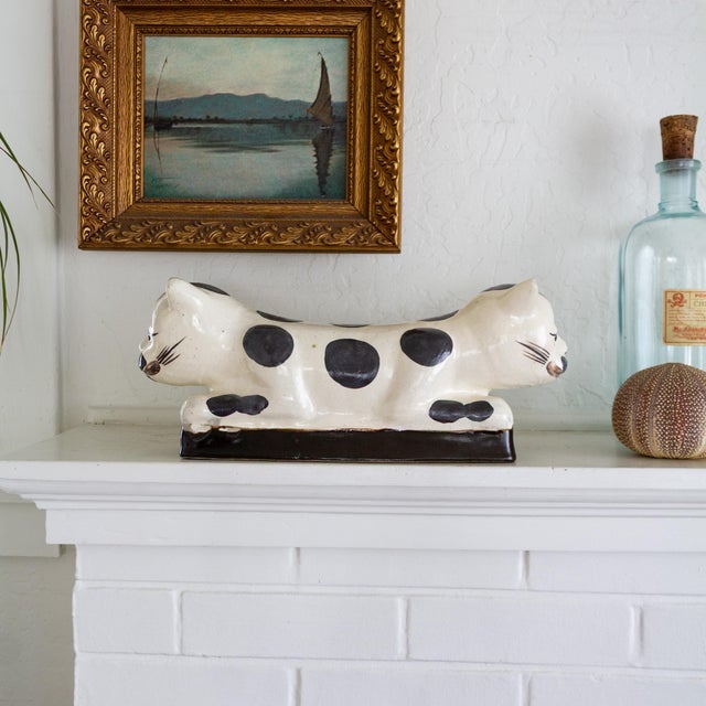 19th Century Chinese Cizhou Ware Double Headed Cat Ceramic Headrest Pillow For Sale - Image 10 of 18