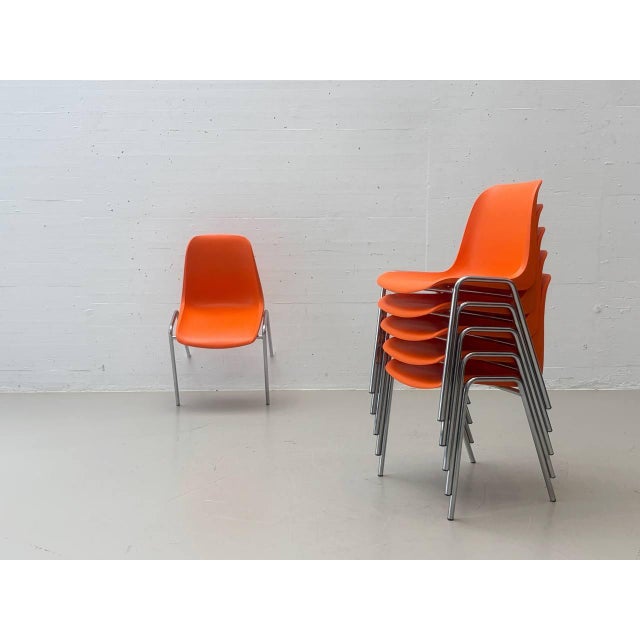 Metal Orange Stacking Chairs Europa by Helmut Starke for Embru, 1970s For Sale - Image 7 of 15
