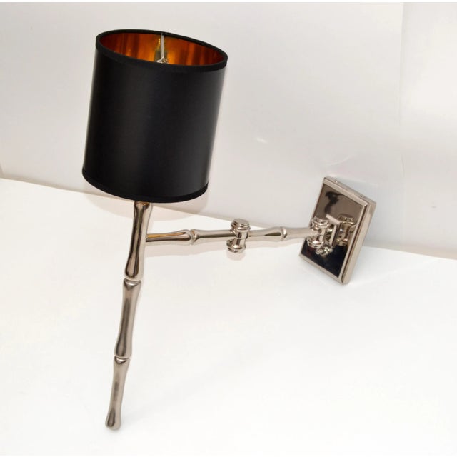Jacques Adnet Jacques Adnet Style Faux Bamboo Chrome Retractable Wall Sconce, Reading Light For Sale - Image 4 of 13