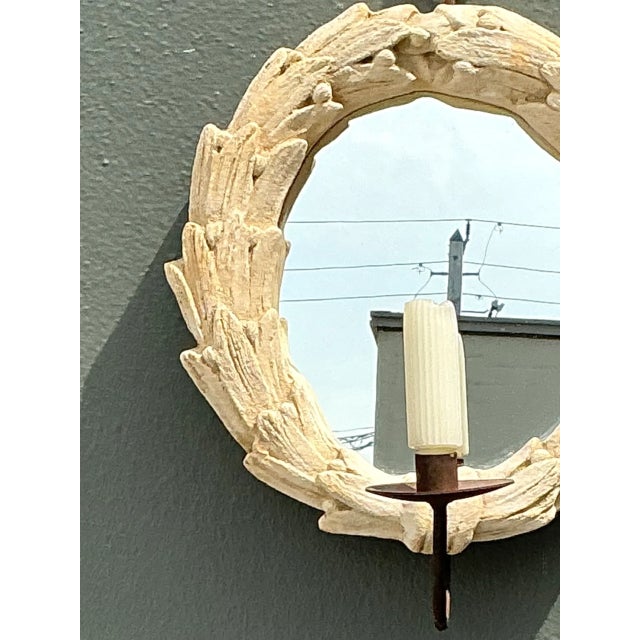 Vintage Laurel Leaf Wall Mirror With Candle Holder For Sale In West Palm - Image 6 of 12