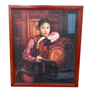 Antique Painted on Board Portrait of Chinese Woman