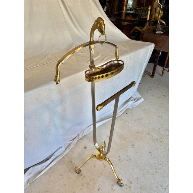 Italian Mid 20th Century Italian Maison Jansen Style Mixed Metal Ram's Head Gentleman's Valet Stand For Sale - Image 3 of 14