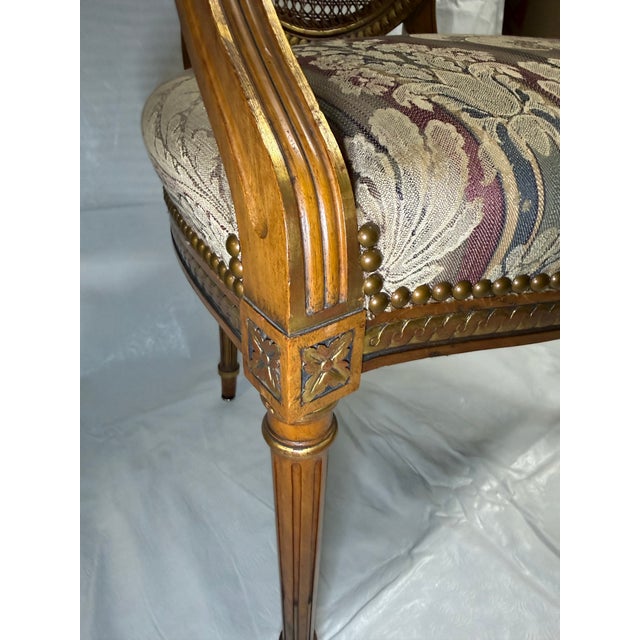 1960’s Pair Louis XVI Style Fauteuils - Open Arm Chairs by Simon Loscertales - Bona, Spain - W/ Fabric Seat For Sale - Image 4 of 10