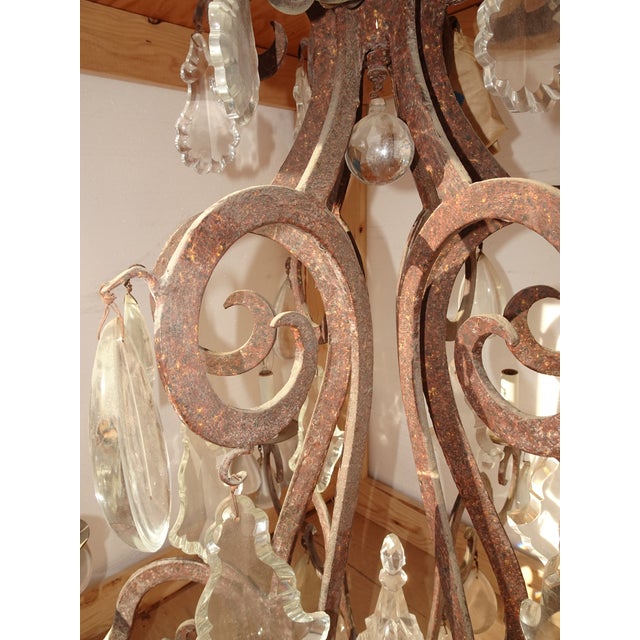 Vintage Arte De Mexico Spanish Style Hand Forged Iron & Crystal Chandelier Light For Sale - Image 4 of 18