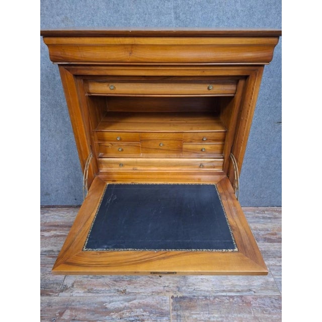 Vintage Louis Philippe Cherrywood Drop-Front Secretary Desk with Leather Top For Sale - Image 9 of 13