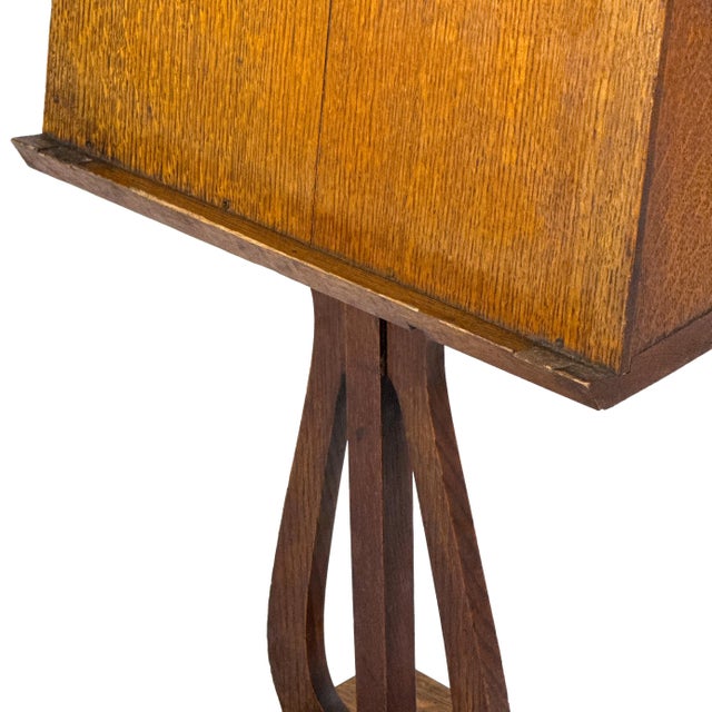 Antique 1900s Arts and Crafts Quartersawn Oak Double-Sided Duet Music Stand W/ Lyre Shaped Pedestal For Sale - Image 10 of 18